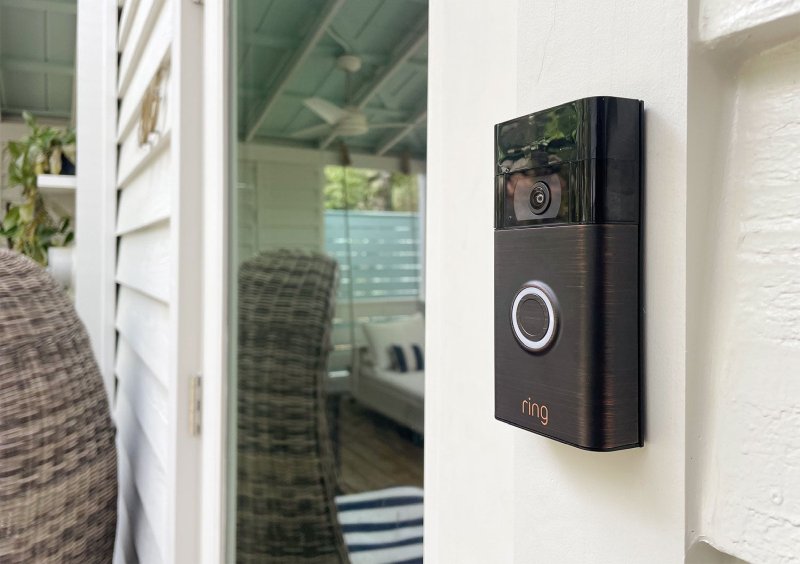 Residential video doorbell installed at front door